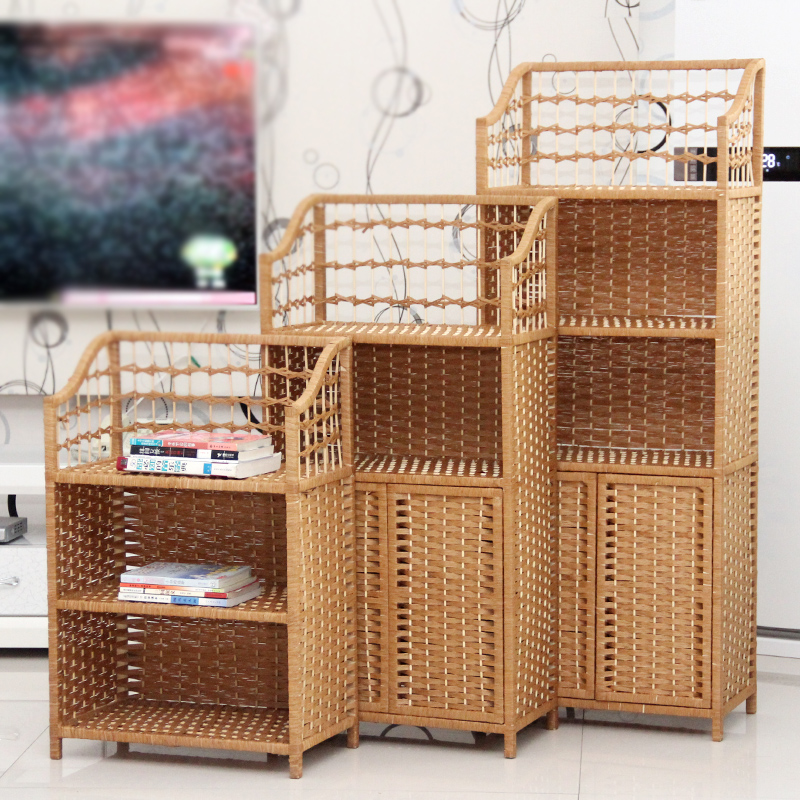 Rattan Woven Bamboo Simple Shoe Cabinet Solid Wood Storage Cabinet