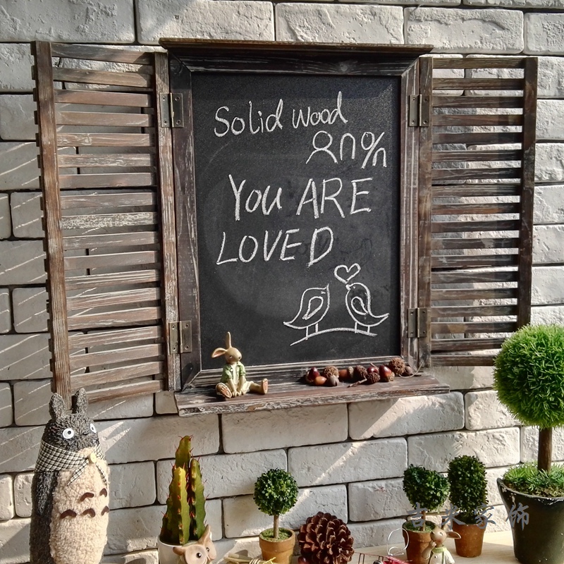 European pastoral American country retro bar coffee shop decoration Wooden blackboard wall decoration Wall decoration Fake window hanging decoration