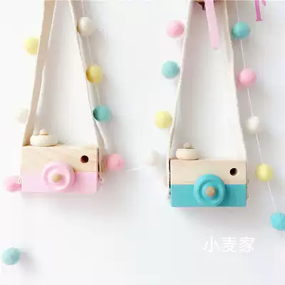 ins Hanfeng girl heart room decoration props wooden camera hanging Nordic children's room wall dress
