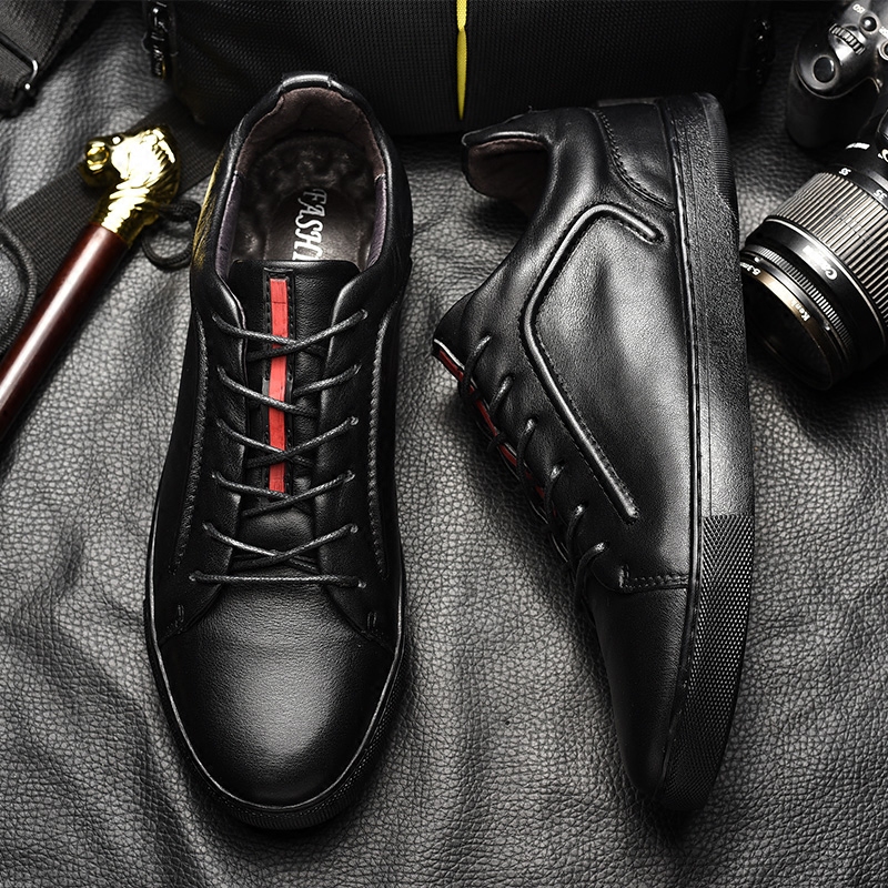 European Station Autumn Winter Small Black Shoes Men Genuine Leather Breathable Casual Shoes Han Edition 100 Hitch Men's Board Shoes Youth Black Tide Shoes-Taobao