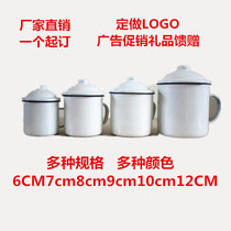 Nostalgic classic retro enamel cup with lid iron cylinder gift advertising tea cup photo custom made logo printing