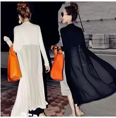 Spring and summer women's new sunscreen clothing Korean version of the long version of chiffon splicing beach thin air conditioning cardigan cloak
