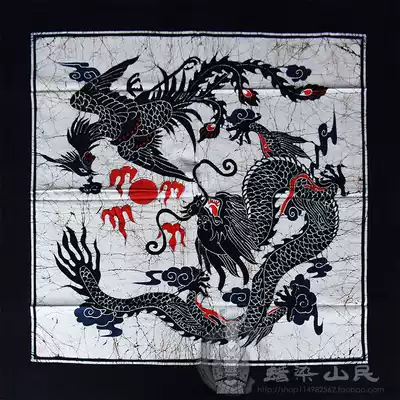 Guizhou Miao Batik craft gift decoration coffee table cloth Batik small square tablecloth Dragon and phoenix sun 110*110cm