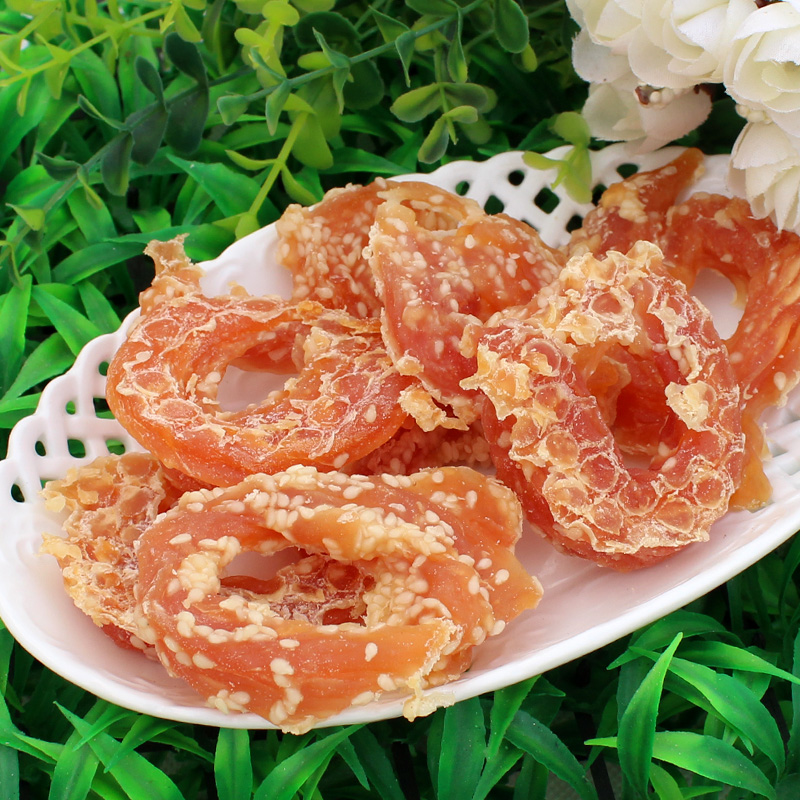 宠域 泰迪金毛萨摩幼犬训练 宠物狗零食 水晶鸡肉圈肉干800g包邮