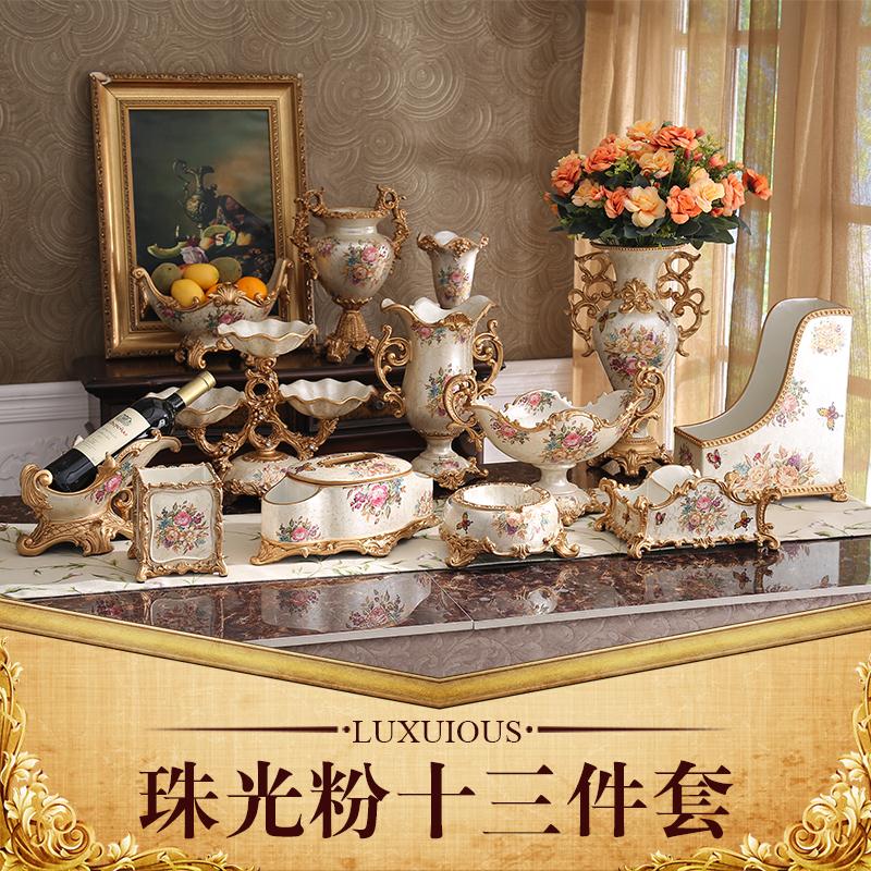 Eurostyle Retro Resin Decoration Suit Creative Luxurious Home Living Room Genguan Decorative Fruit Pan Vase Upscale Pendulum