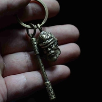 Vintage pure brass Ruyi gold cudgel pendant pendant pendant Mens and womens jewelry Sun Wukong Dinghai god needle motorcycle keychain