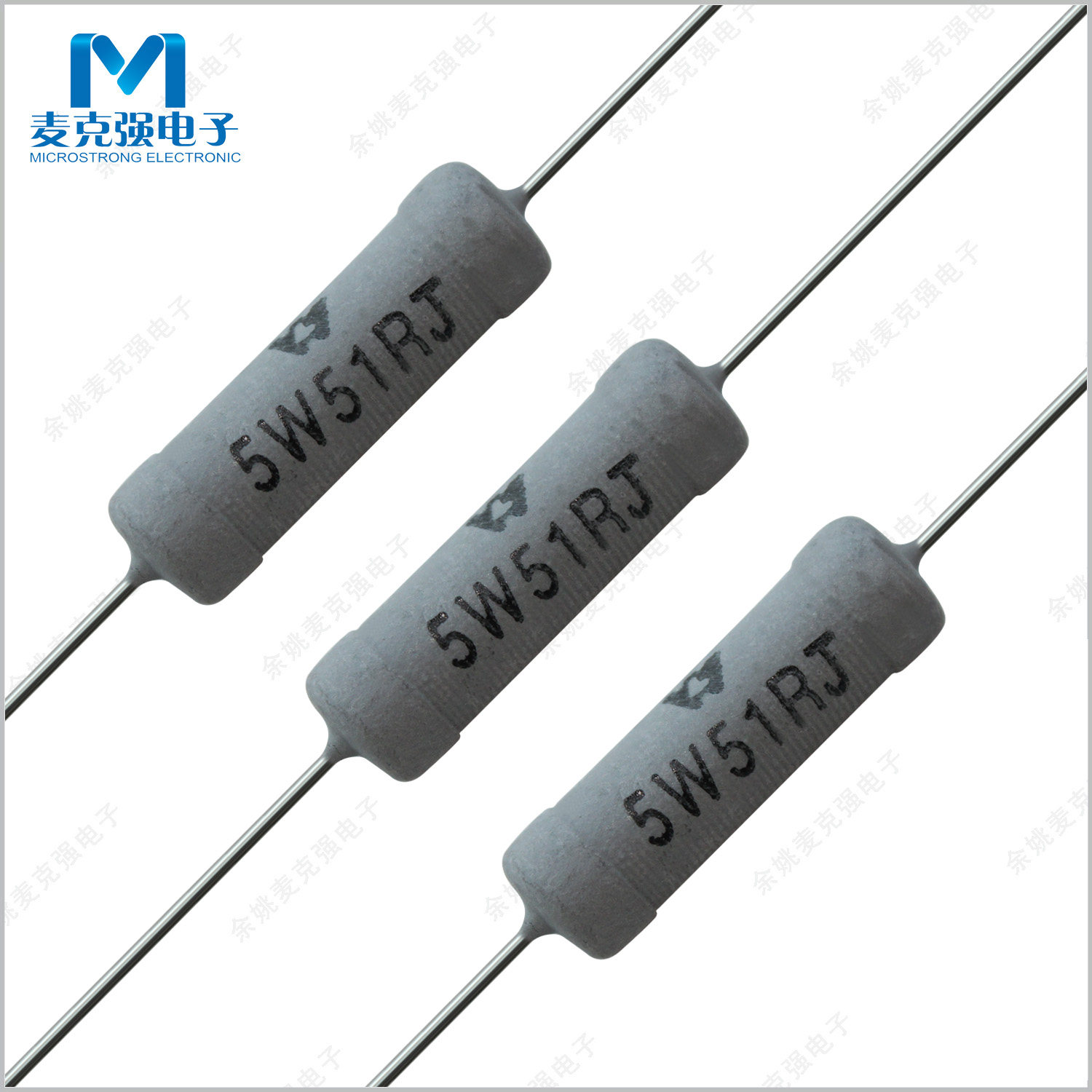 Straight plug wirewound resistor 5W 51 ohm 5% 51R screen printing 5W51RJ gray paint