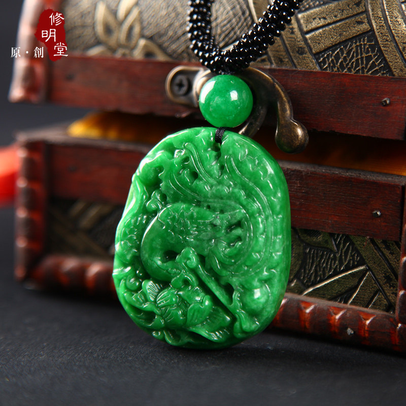 缅甸天然干青种干青玉 凤凰涅槃 媲美铁龙生翡翠 帝王绿项链吊坠