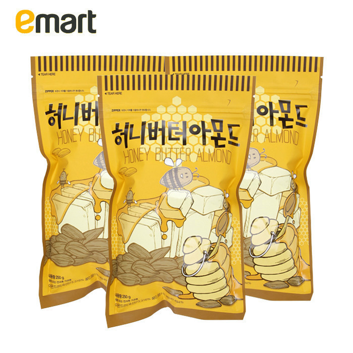 【广告片同款】EMART 韩国TomsFarm蜂蜜黄油杏仁250g*3包进口坚果
