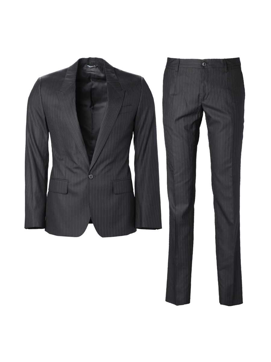 Dolce&Gabbana 黑色条纹枪驳领一粒扣西服套装