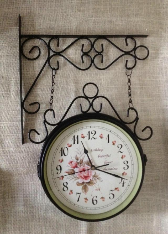 Thai imports-iron art lapel coffee colour-Shop-style glass bifacial hanging clocks Thai characteristics Thai comfortable