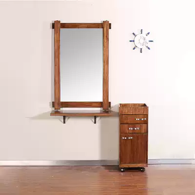 Retro beauty and hairdressing mirror table Solid wood hair salon hair clipper mirror single-sided mirror hair clipper shop with hair clipper mirror factory direct sales