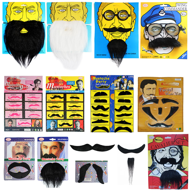 Mens Black Fake Mustache Self Adhesive Costume Wing Commander Moustache Kit 