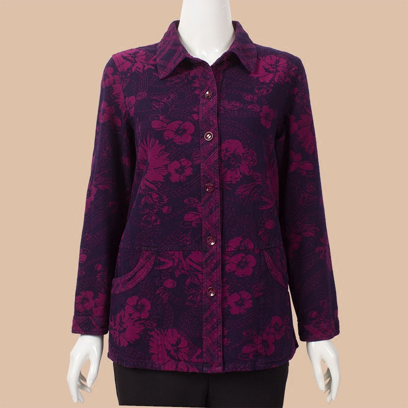 Middle-Aged and Elderly Women's Shirts, Mother's Clothing, Pure Cotton Long-Sleeved Shirts, Large Size Casual Cardigan Tops, Spring and Summer Grandma Clothing, Autumn Clothing