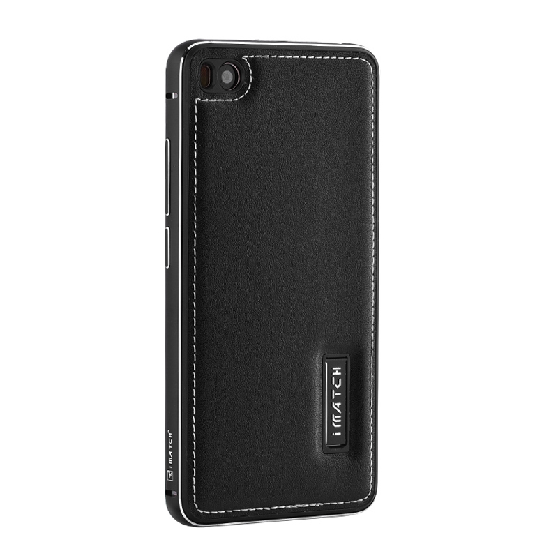 iMatch Luxury Aluminum Metal Bumper Premium Genuine Leather Back Cover Case for Xiaomi Mi 5s & Xiaomi Mi 5s Plus