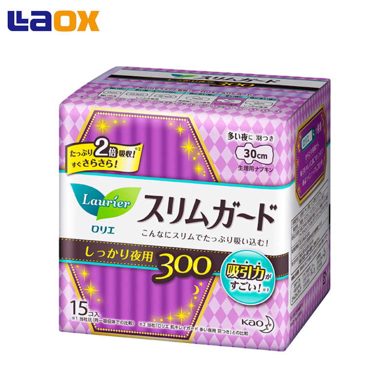 laox日本直邮花王乐而雅超薄1mm瞬吸夜用护翼卫生巾30cm 15枚装