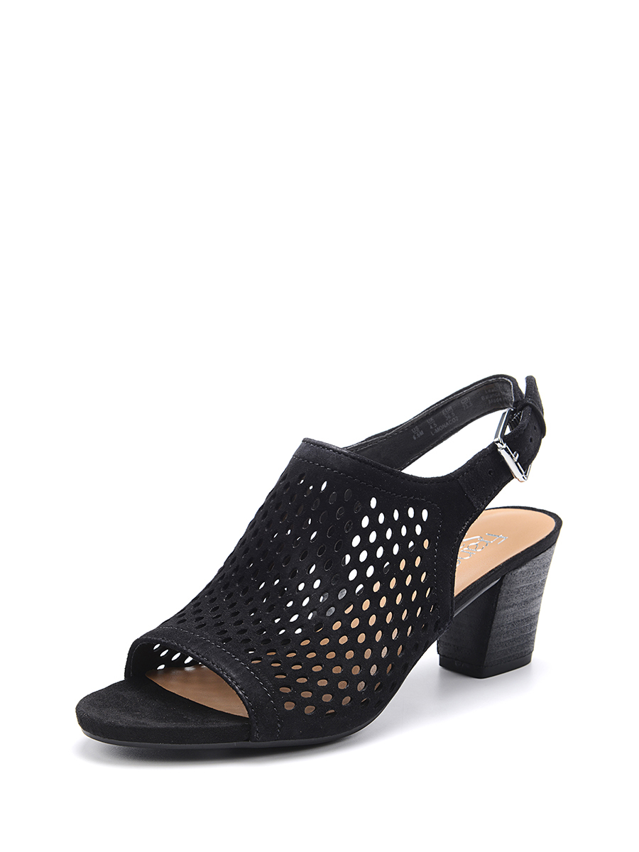 FRANCO SARTO 黑色镂空饰露趾粗跟鞋