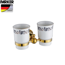 Exported to Germany pure copper gold toothbrush double cup European titanium wash cup wall hanging toothbrush double cup holder blue and white porcelain cup