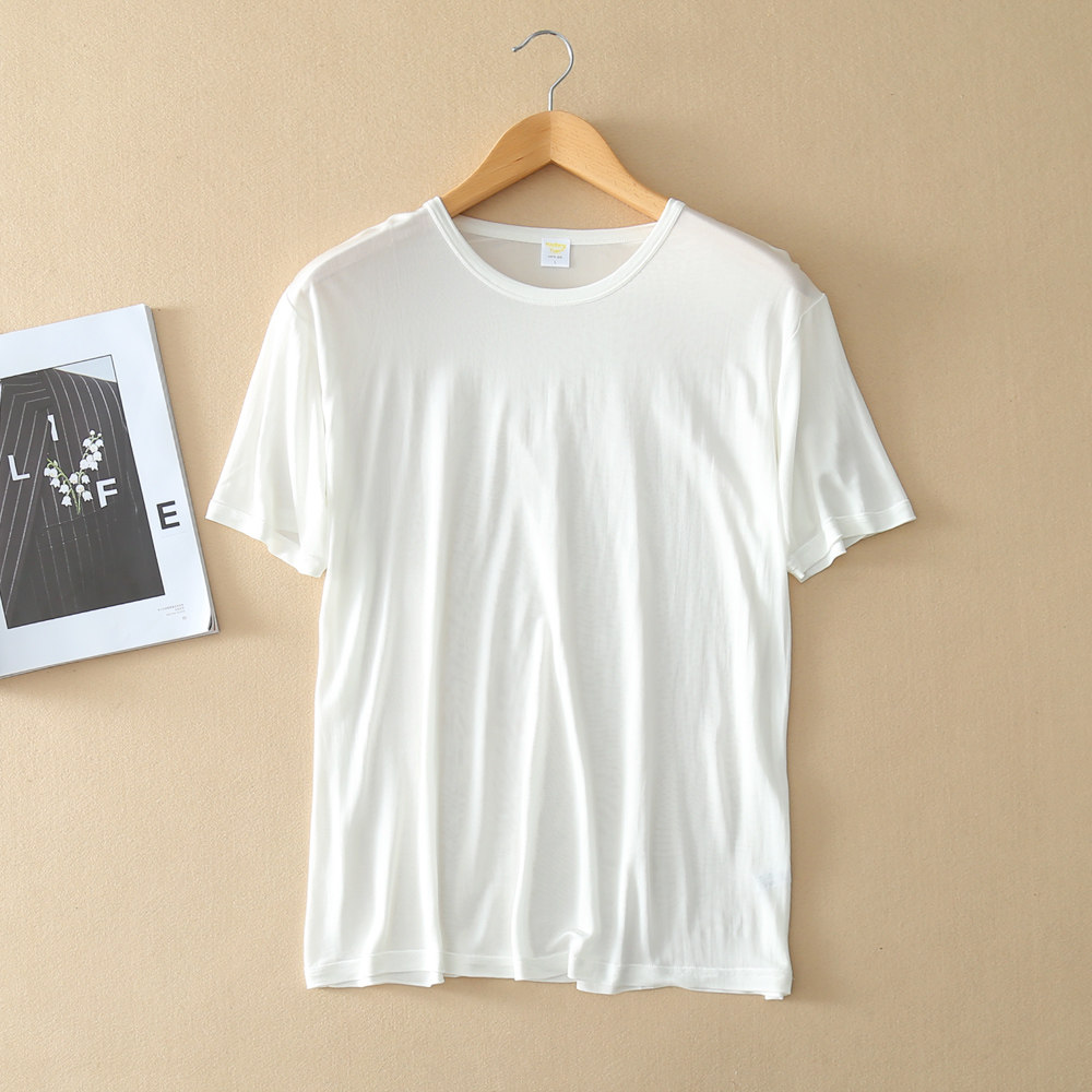 Summer 100 % silk knitted silk men short sleeve T - shirt cool and comfortable with 3XL