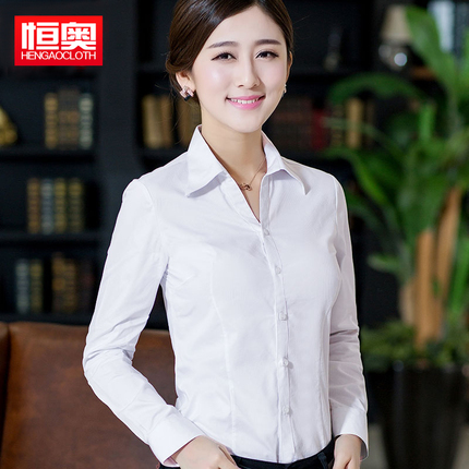 白衬衫女长袖职业装工作服女士衬衣工装韩版修身正装半袖衬衣大码