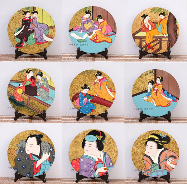 Japanese original and traditional Japanese craft gift decoration and room decoration paint round plate furniture paint multiple models