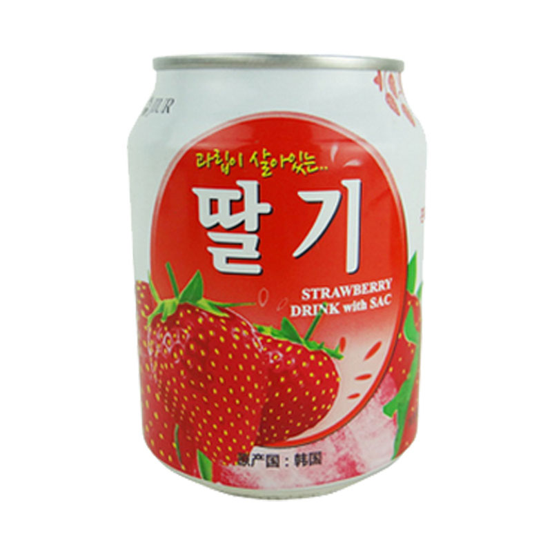 【天猫超市】韩国进口 九日草莓果肉果汁 粒粒果肉 238ml/听