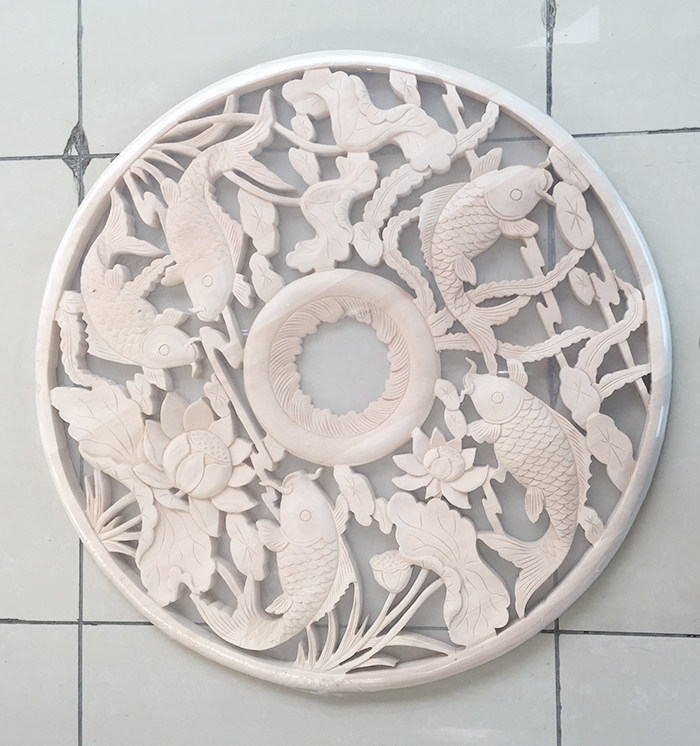 Dongyang wood carving new Chinese decoration hanging ceiling special lamp plate Pure solid wood carving more than a year round 80cm fish