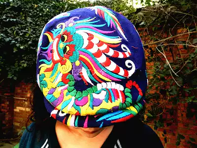 Yang Liping same linen embroidered hat ethnic wind cap sun hat embroidery Chinese Dragon size Black Blue