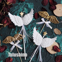Baking cake decoration gorgeous golden angel wings with diamond bow decoration insert 1 piece