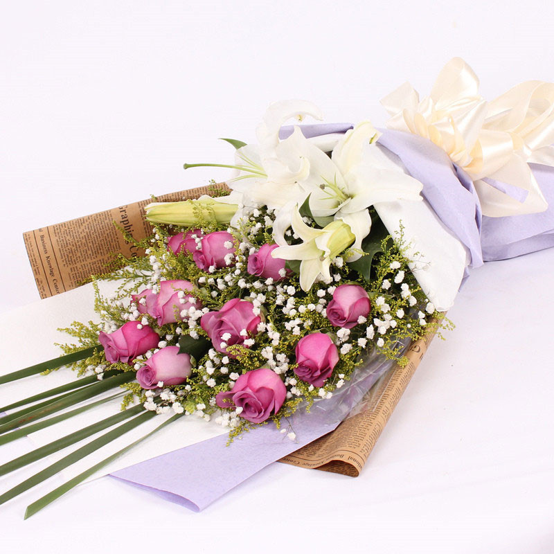 紫玫瑰百合商丘情人节预定生日同城鲜花速递济源南阳开江县鲜花店