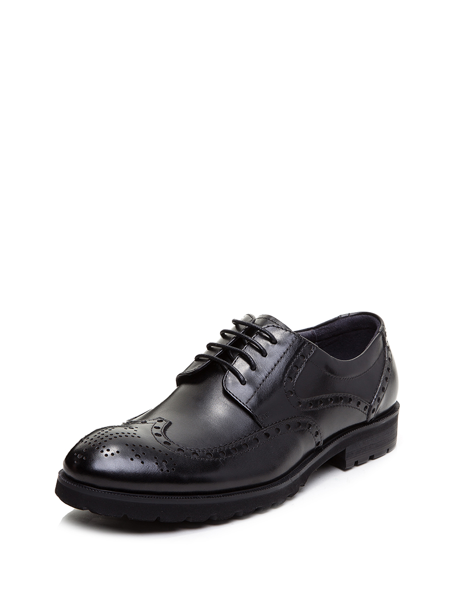 TRANOI 黑色雕花鹰翼饰德比鞋