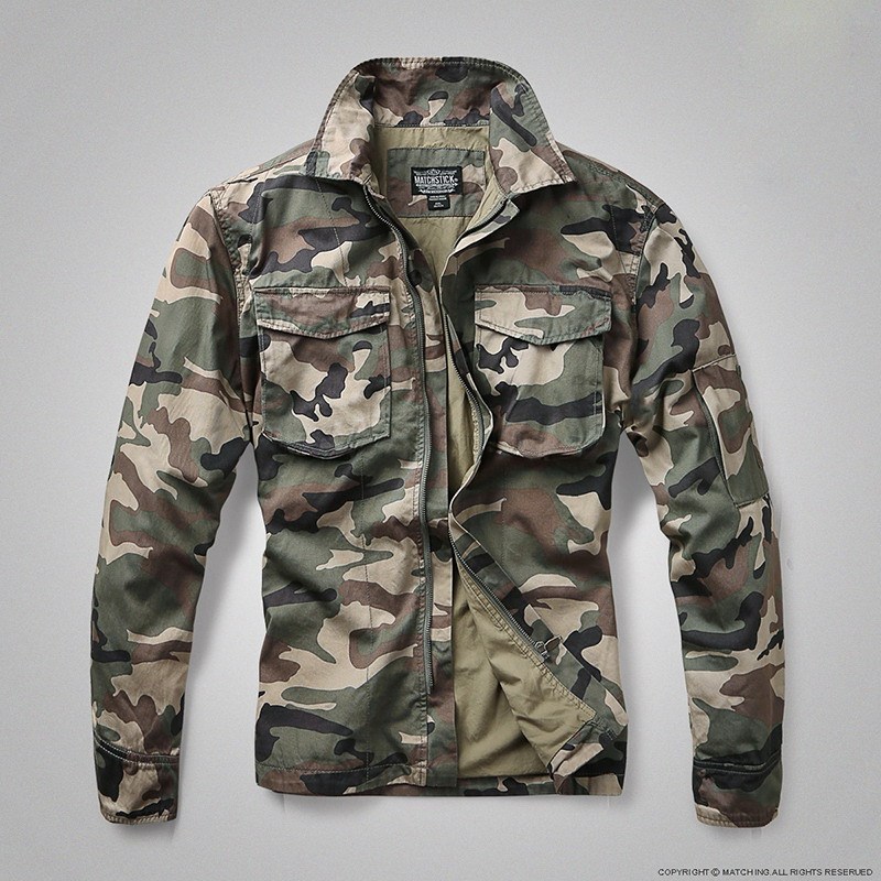 Spring and Autumn Camouflage Jacket for Men, Available in Large Sizes, Workwear Jacket, Camouflage Clothing, Outdoor Straight-Leg Slim-Fit Casual Camouflage Clothing