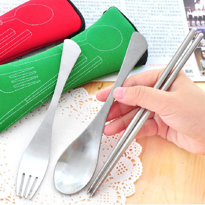 Canteen tableware environmentally-friendly stainless steel chopstick spoons fork suit Outdoor picnic tableware Barbecue Supplies Chopsticks Three suits