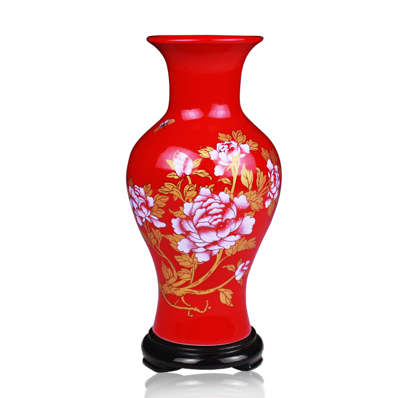 Wedding place jingdezhen ceramic Wedding festive red floret bottle decorated new red household adornment