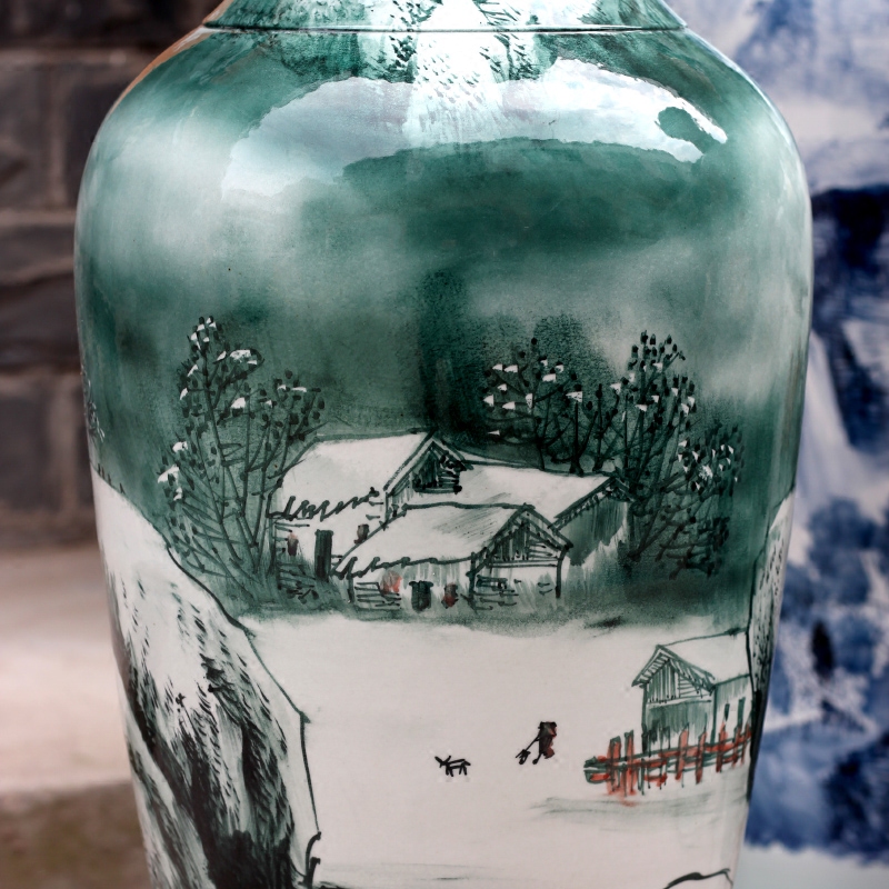Jingdezhen hand - made the sitting room of modern Chinese landscape painting of large vase household ceramics furnishing articles hotel decoration