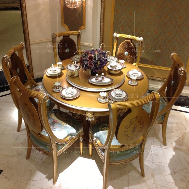 French court Baroque golden dining table European-style solid wood carved dining table and chair combination Italian round table dining table