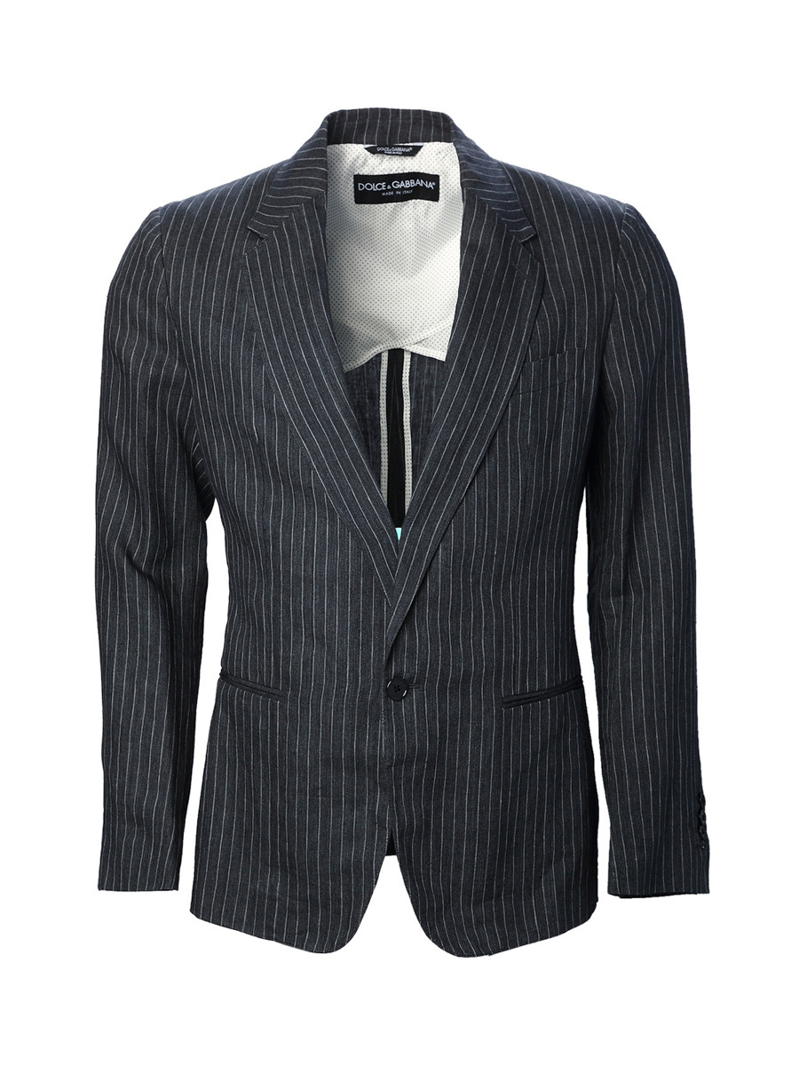 Dolce&Gabbana 黑灰色平驳领竖条纹饰修身西装外套