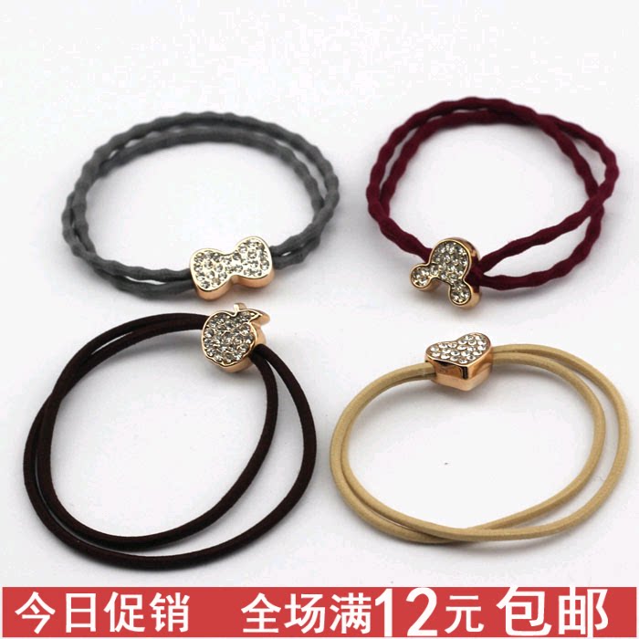 Korean version of jewelry wave double hair ring water drill ring apple hair rope bow head rope elastic good hair accessories rubber band