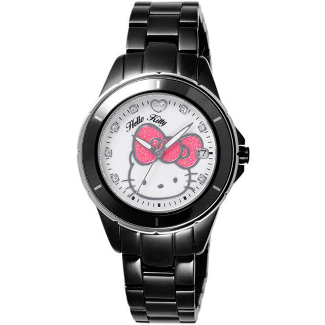 Hello Kitty Fashion Trend Crystal Design Watch-White x Black 35mm