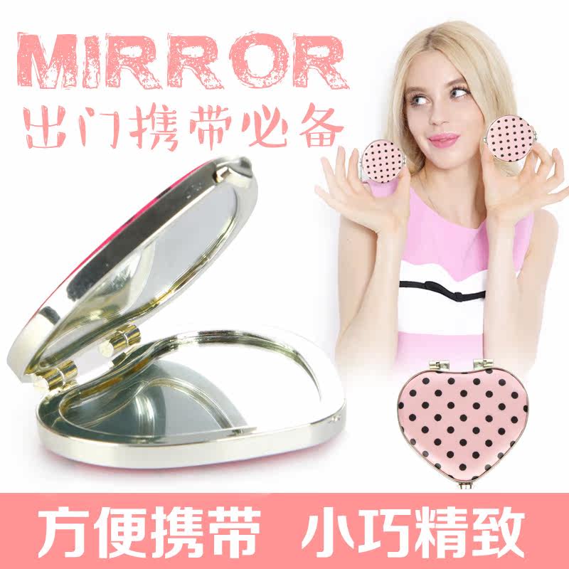 姣兰  粉红色可爱心形圆点小镜子化妆镜 美妆镜 圆镜 随身镜