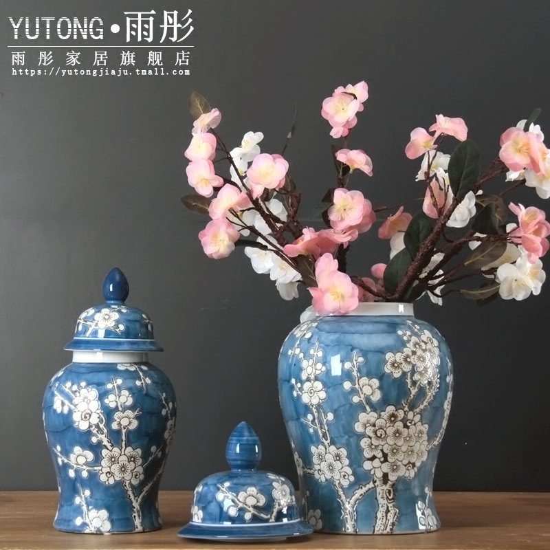 Jingdezhen ceramic furnishing articles general blue and white porcelain pot and square pot of new Chinese style living room decoration flower vase