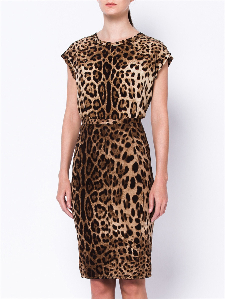 Dolce&Gabbana 豹纹圆领修身连衣裙