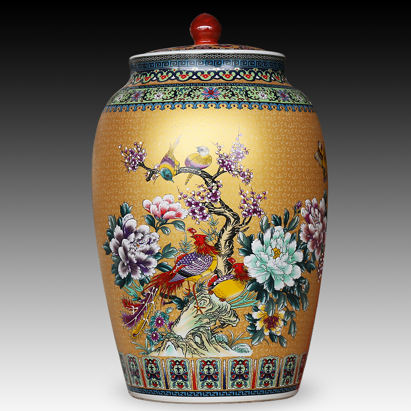 Jingdezhen ceramics large colored enamel seal pot sitting room place, household act the role ofing is tasted barrel candy storage tank