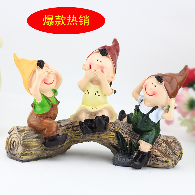 三不树桩小孩汽车摆件 可爱玩偶公仔树脂工艺创意车载家用品装饰