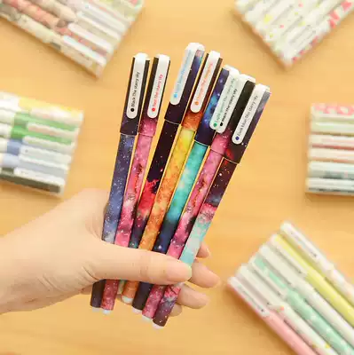 Christmas gifts Korean stationery fresh color gel pen set creative water-based pen 6 sets color black