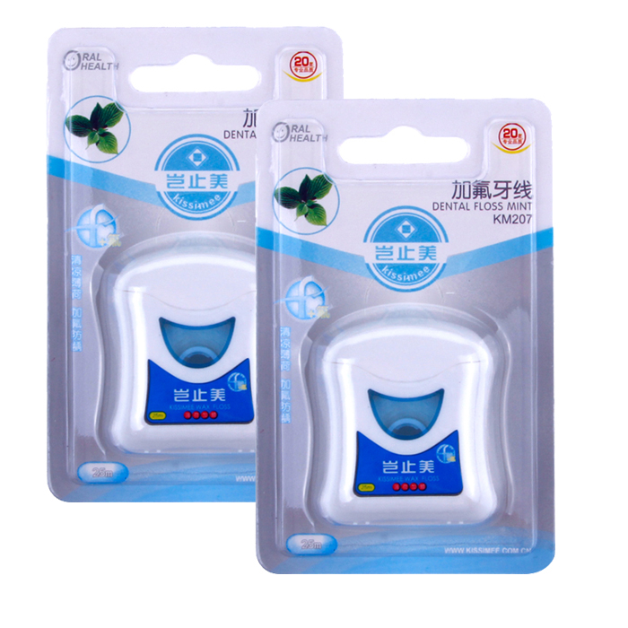 岂止美牙线 清凉薄荷口味加蜡剔牙线清理牙缝25m带牙线盒 2盒装