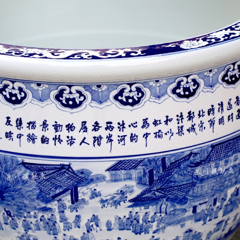 Big fish tank antique hand - made ching Ming blue and white porcelain is jingdezhen ceramics painting tortoise cylinder sitting room courtyard furnishing articles