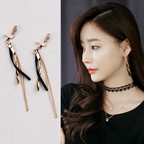 Star Super fairy s tassel earrings long Korean temperament Joker earring female trenderless ear clip female