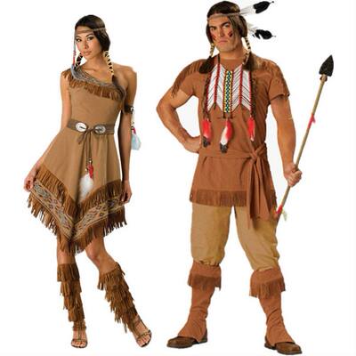 Halloween cosplay adult Indian, primitive savage, hunter, Indigenous people, dance costume, men and women