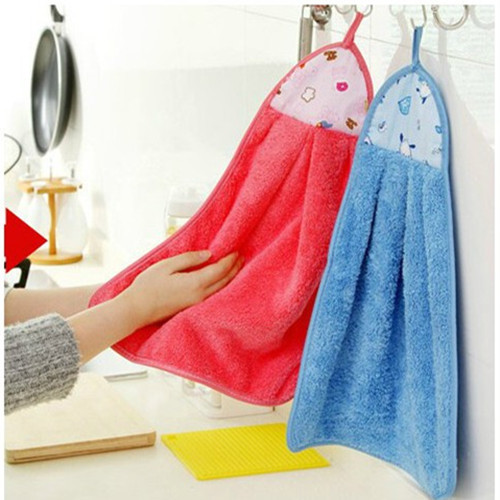 Korean hanging hand towel cute coral fluff towel thickened super absorbent kitchen hand towel Creative paint hand towel
